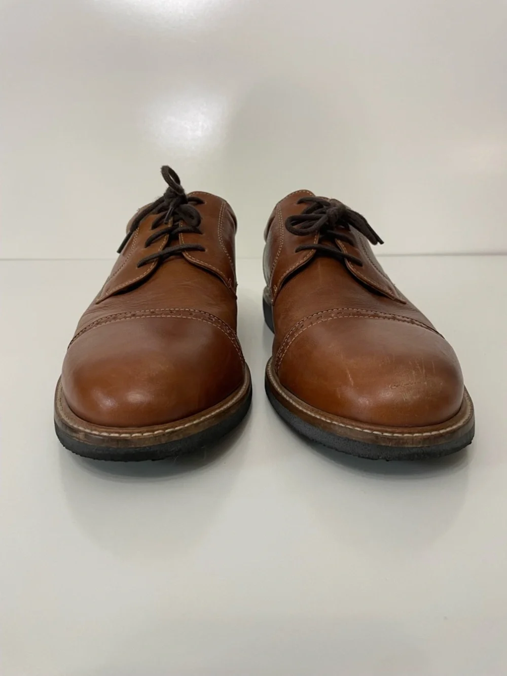 Johnston & Murphy Men's Brown Leather Oxford Cap Toe Dress Shoes, size 11